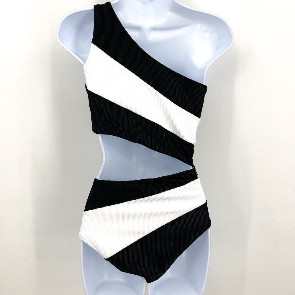 BEACH RIOT Women's Joyce One Shoulder One Piece Swimsuit Small Black White NWT - Picture 7 of 12
